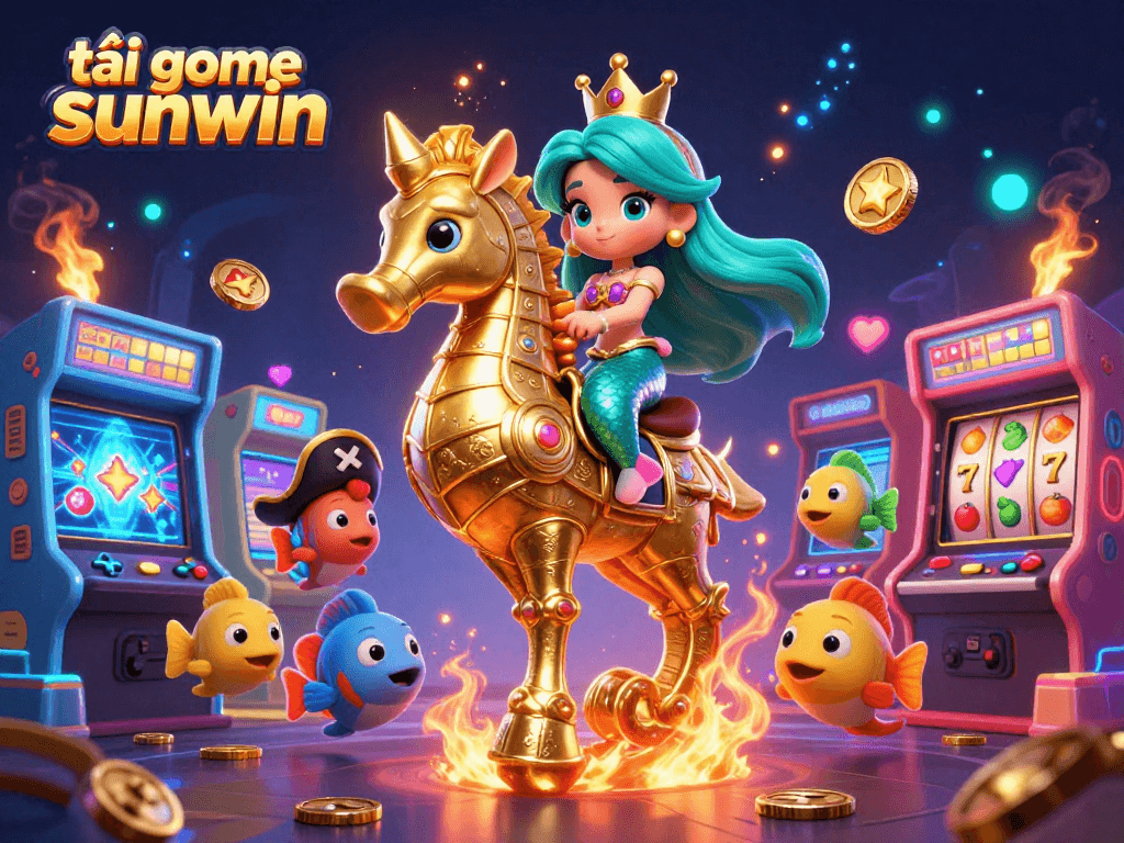 Experience the thrilling tải game sunwin with a vibrant 3D mermaid scene featuring casino elements and colorful characters.