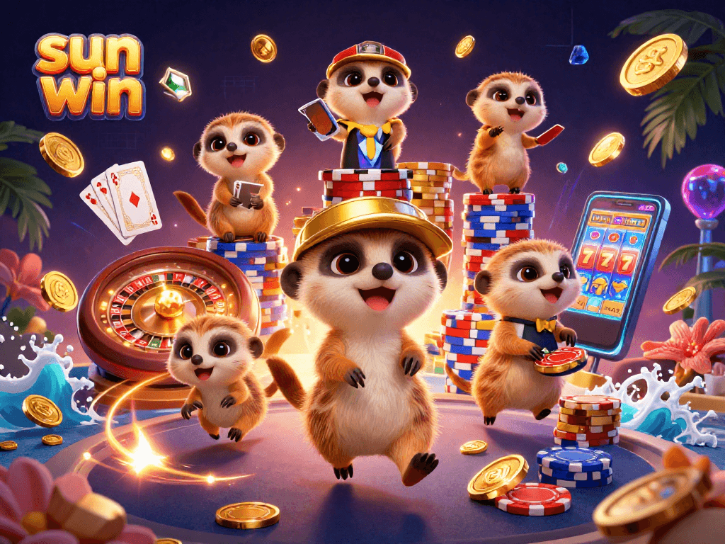Experience thrilling action at the sun win casino with meerkats managing games and chips flying around.