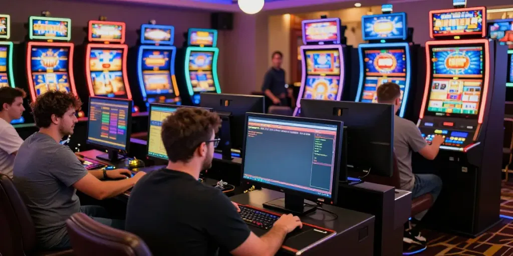 Exciting scene at mastercard casinos featuring players engaging with games and vibrant slot machines