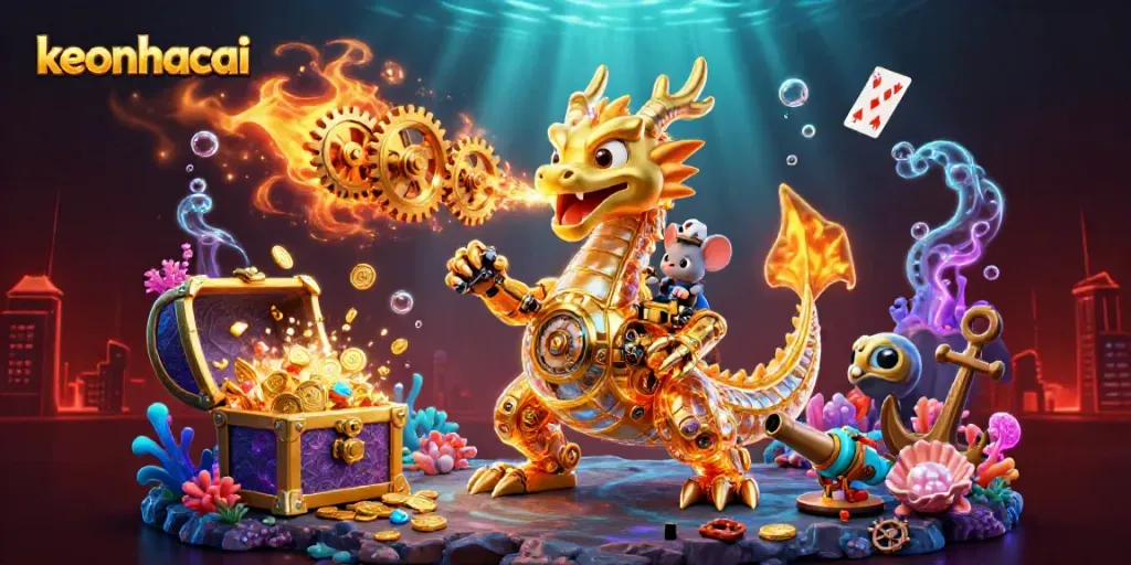 Win big at keonhacai with a vibrant dragon and treasure-filled underwater scene.