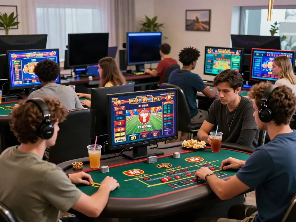 Diverse players enjoying online games at https://tx88bet.vip/ in a vibrant gaming environment.