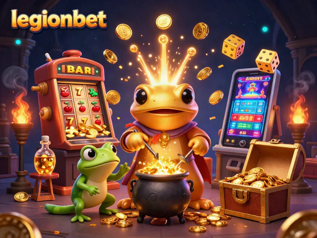 Play thrilling games at legionbet with a vivid 3D illustration of casino magic and excitement.