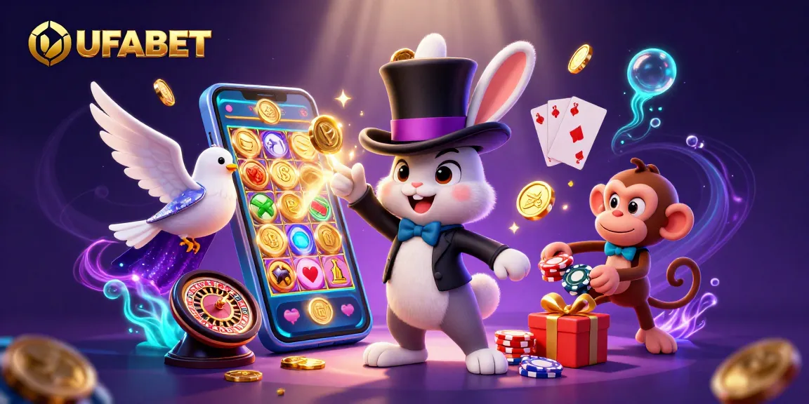 Engage in thrilling gameplay at UFABET with a magical rabbit pulling out riches from a top hat.