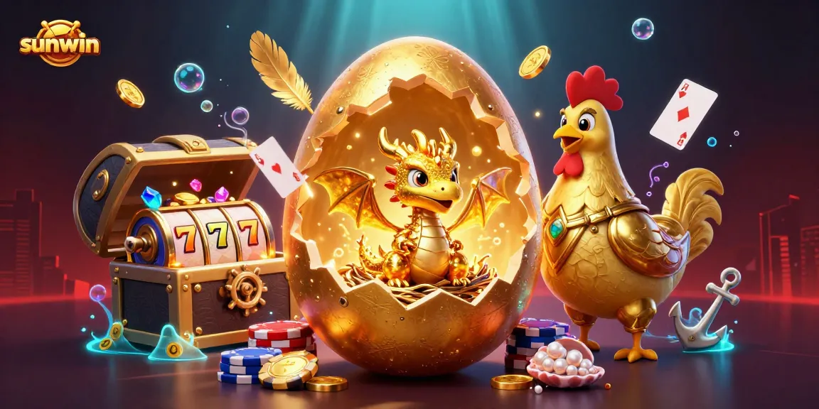 Engage in thrilling gameplay at Sunwin, featuring a golden dragon with poker chips amidst vibrant casino elements.