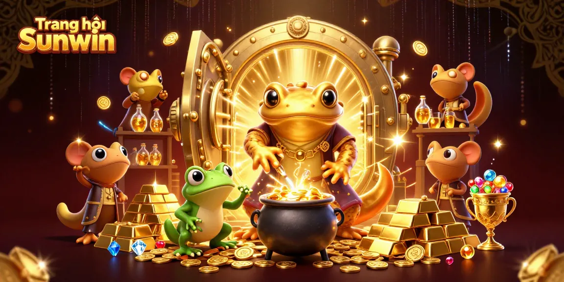 Experience amazing wins with Trang chủ Sunwin's vibrant illustration of magical gold transformations.