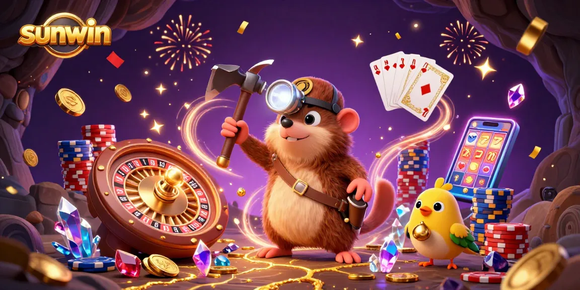 Experience exciting wins at sunwin with a dynamic scene of casino treasures and gaming elements.